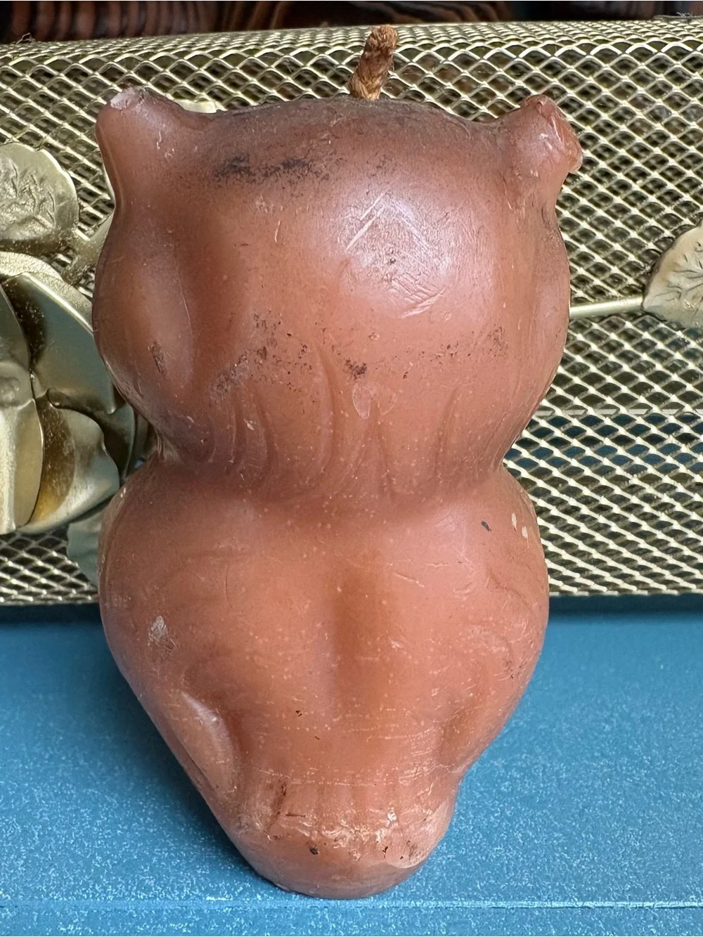 Vintage 70’s Brown Owl Candle with Green Eyes